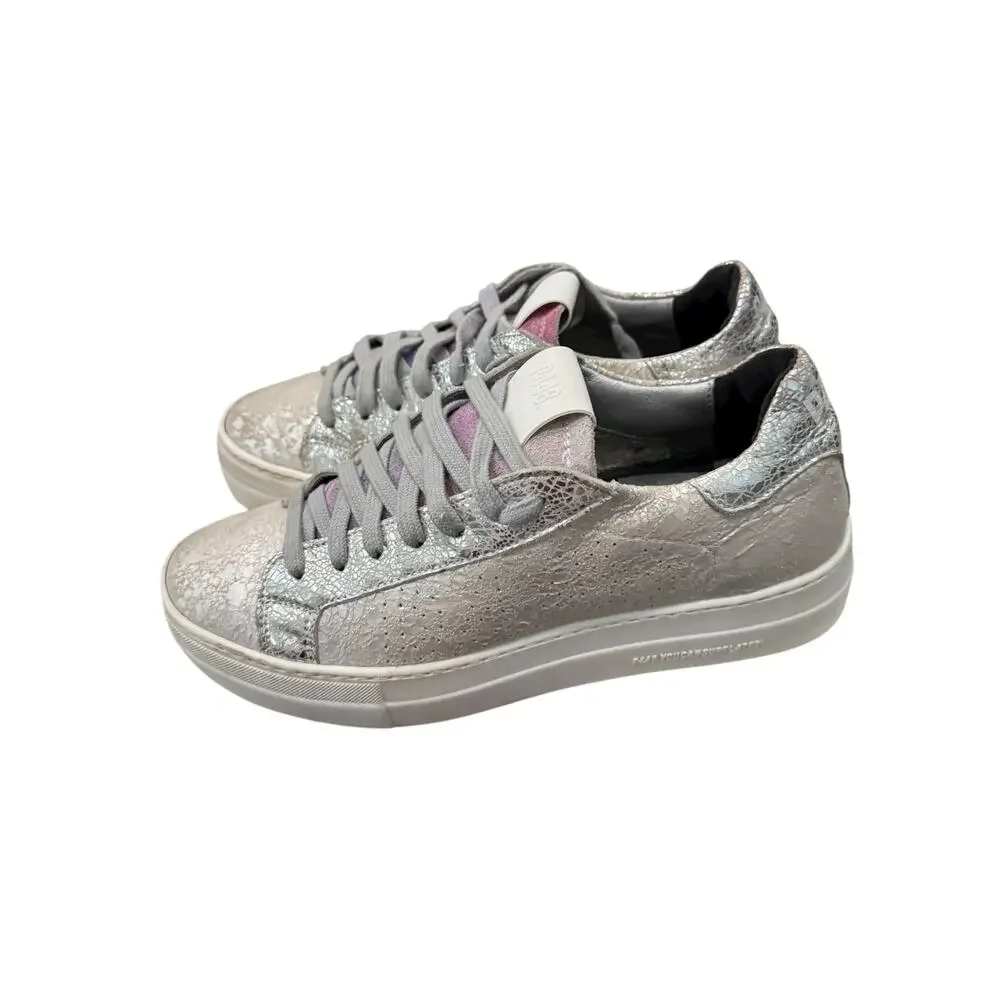 P448 Thea Metallic Silver Leather Platform Sneakers EU 37 US 6.5